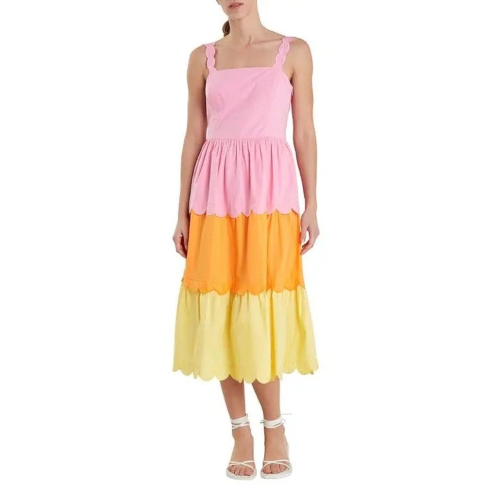 NWT English Factory Color Block Scalloped Sundress Pink Multicolor Sleeveless‎ M